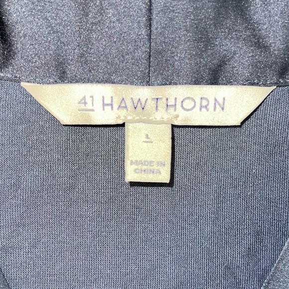 41 Hawthorn Dark Blue Mixed Material V Neck Long Sleeve Top Size Large EUC - Picture 3 of 6